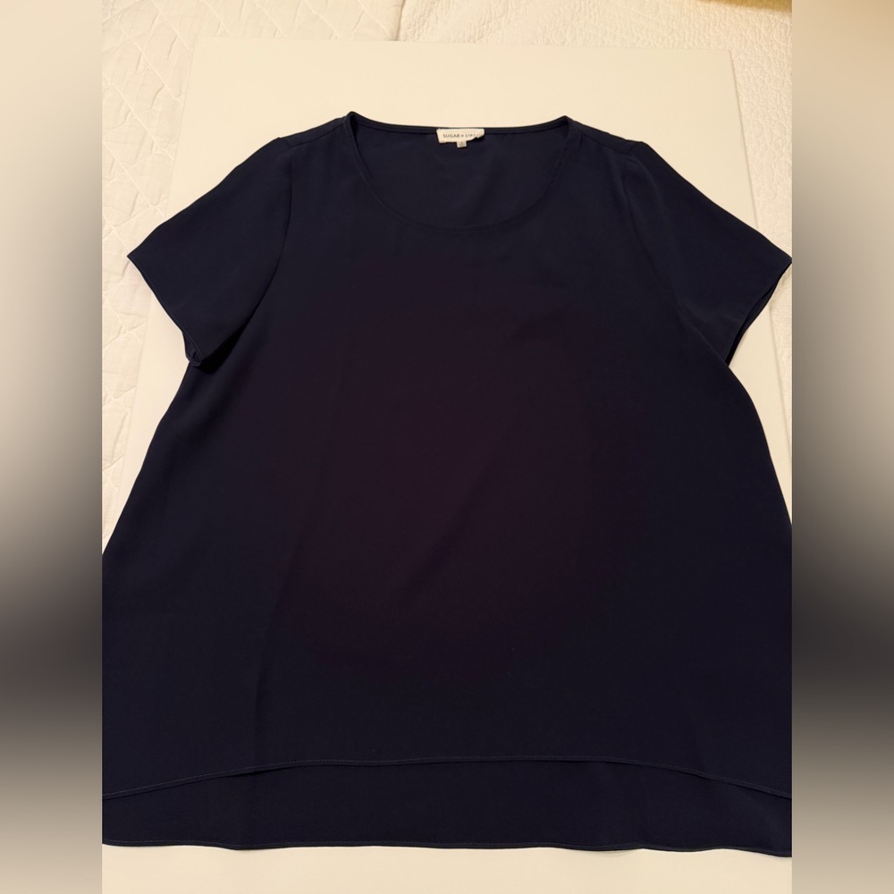 Sugarlips Navy Short Sleeve Scoop Neck Top
